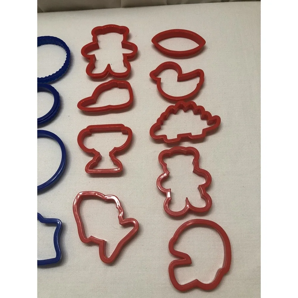 Lot of 21 Plastic Cookie Cutters Sports Animals Trucks Cars Dinos Baking Set